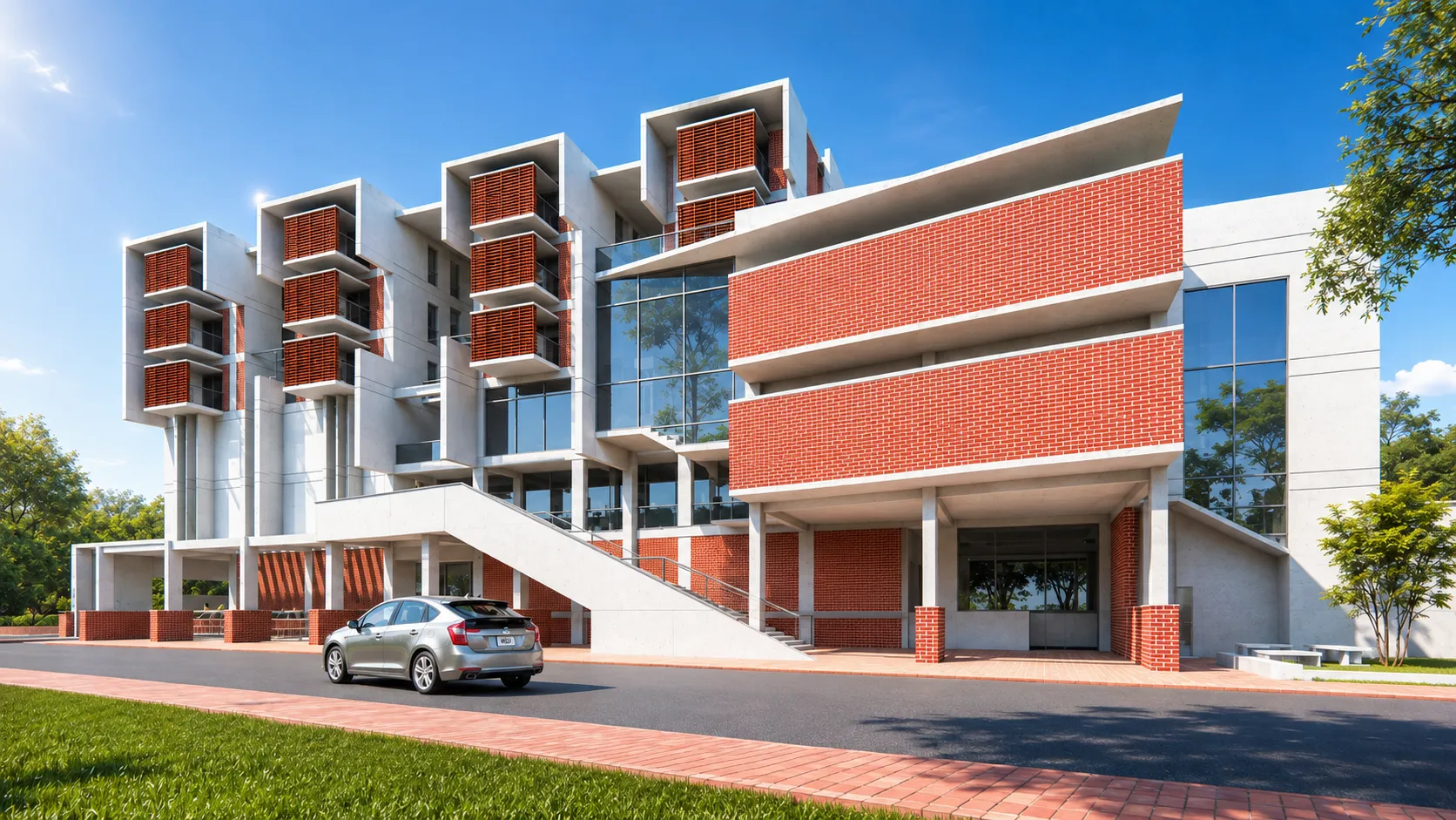 Architectural rendering of Moheshkhali New Market with brick-clad retail volumes
